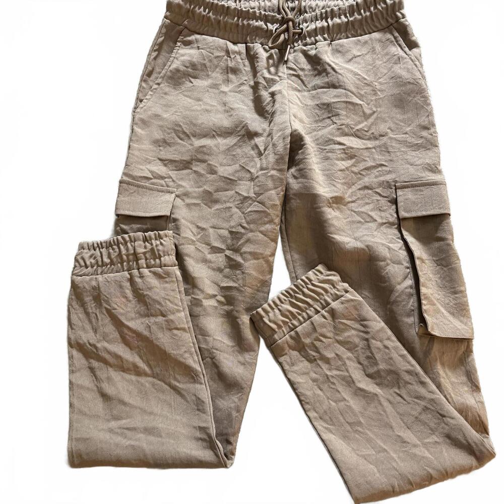 BOOHOOMAN Tan Men's SZ M‎ 100% Polyester Cargo Joggers y2k Streetwear Utility